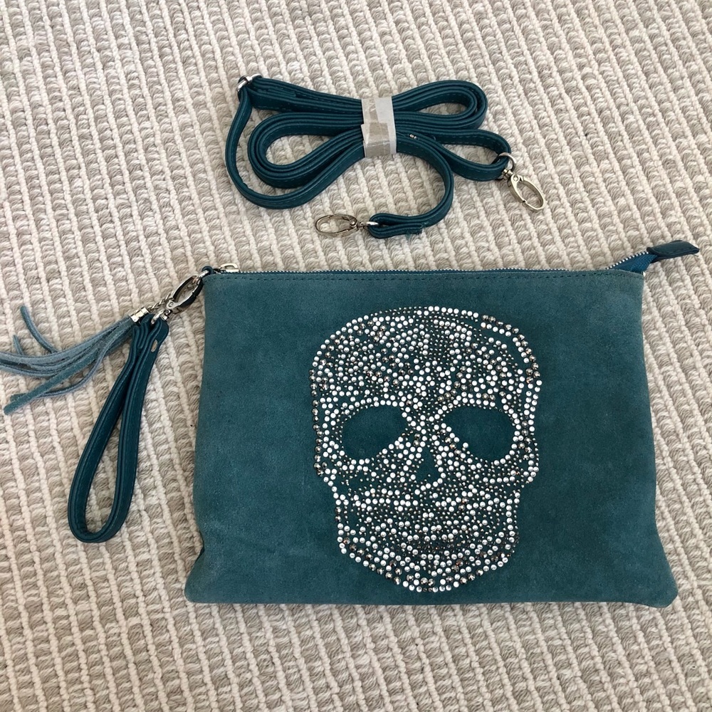 Blue Skull Studded Clutch